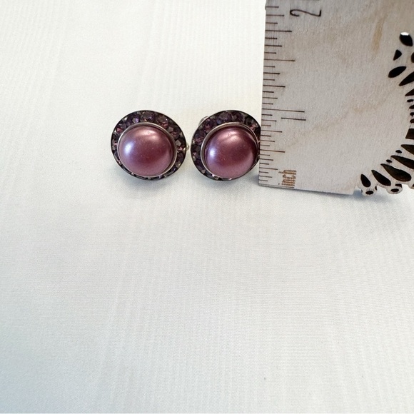 Vintage Plastic Cabochon Rhinestone Earrings Silver Tone Screw Back - Picture 9 of 11